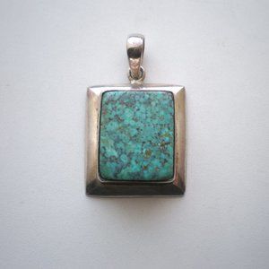 Vintage solid Sterling Silver Bezel Set Turquoise Pendant